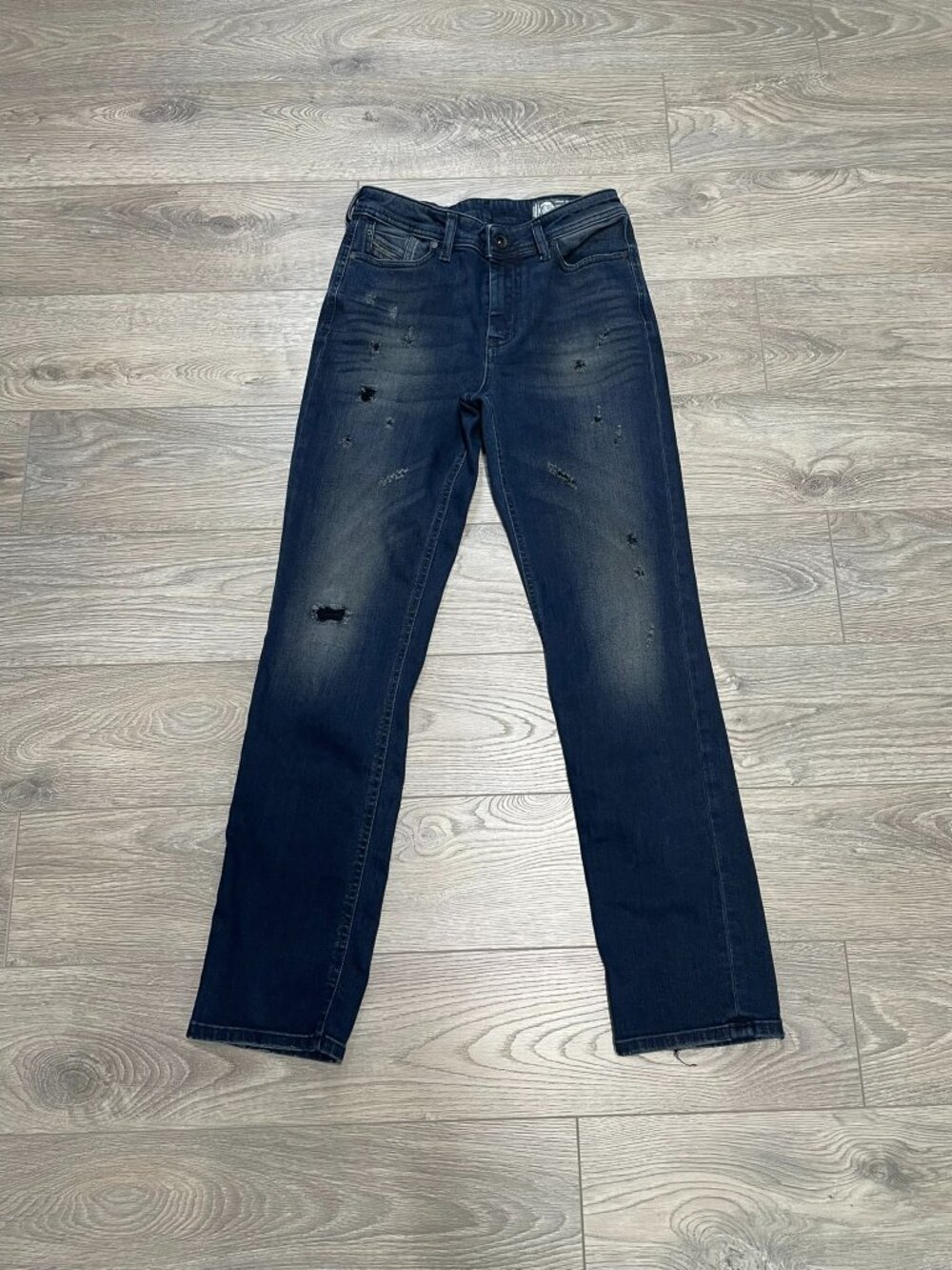 Diesel Reen 0677K Distressed Straight Jeans Dark Wash W25 L32 Y2K Streetwear 80